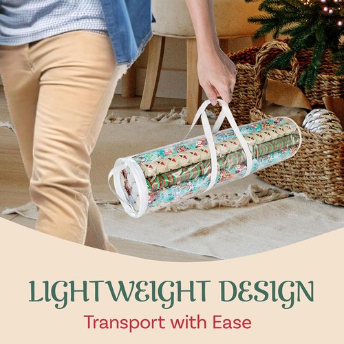 Elf Stor Wrapping Paper Storage Bags - Clear Totes with Handles for 30-Inch Rolls | Set of 2