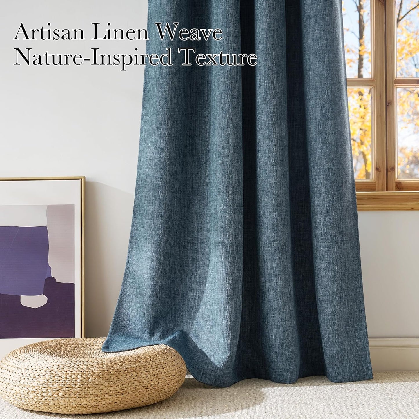 NICETOWN Faux Linen Blackout Curtains - Mist Blue Privacy Panels for Living Room & Bedroom | 63 Inches Long, 2 Panels