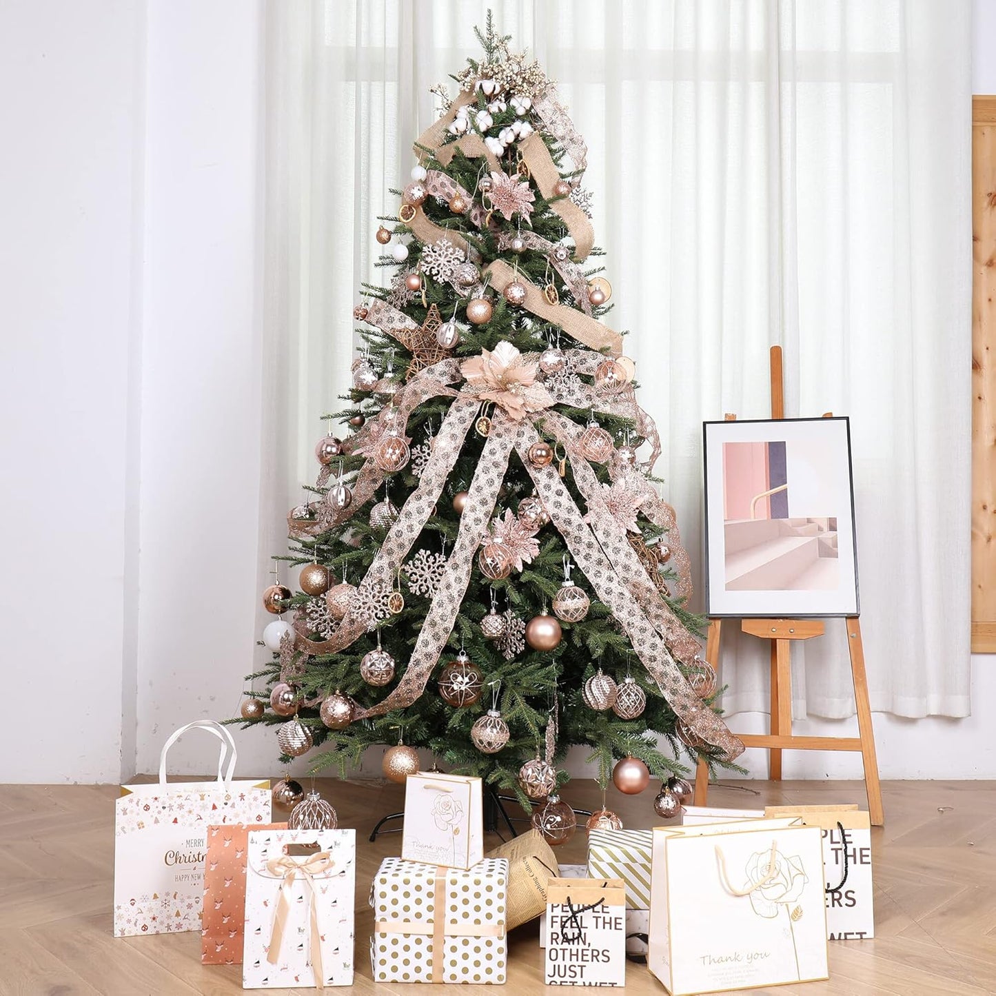 87ct Christmas Ball Ornaments Set Shatterproof Seasonal Hanging Decorations with Reusable Hand-held Gift Package for Xmas Tree Holiday Party and Home Decor, Gold
