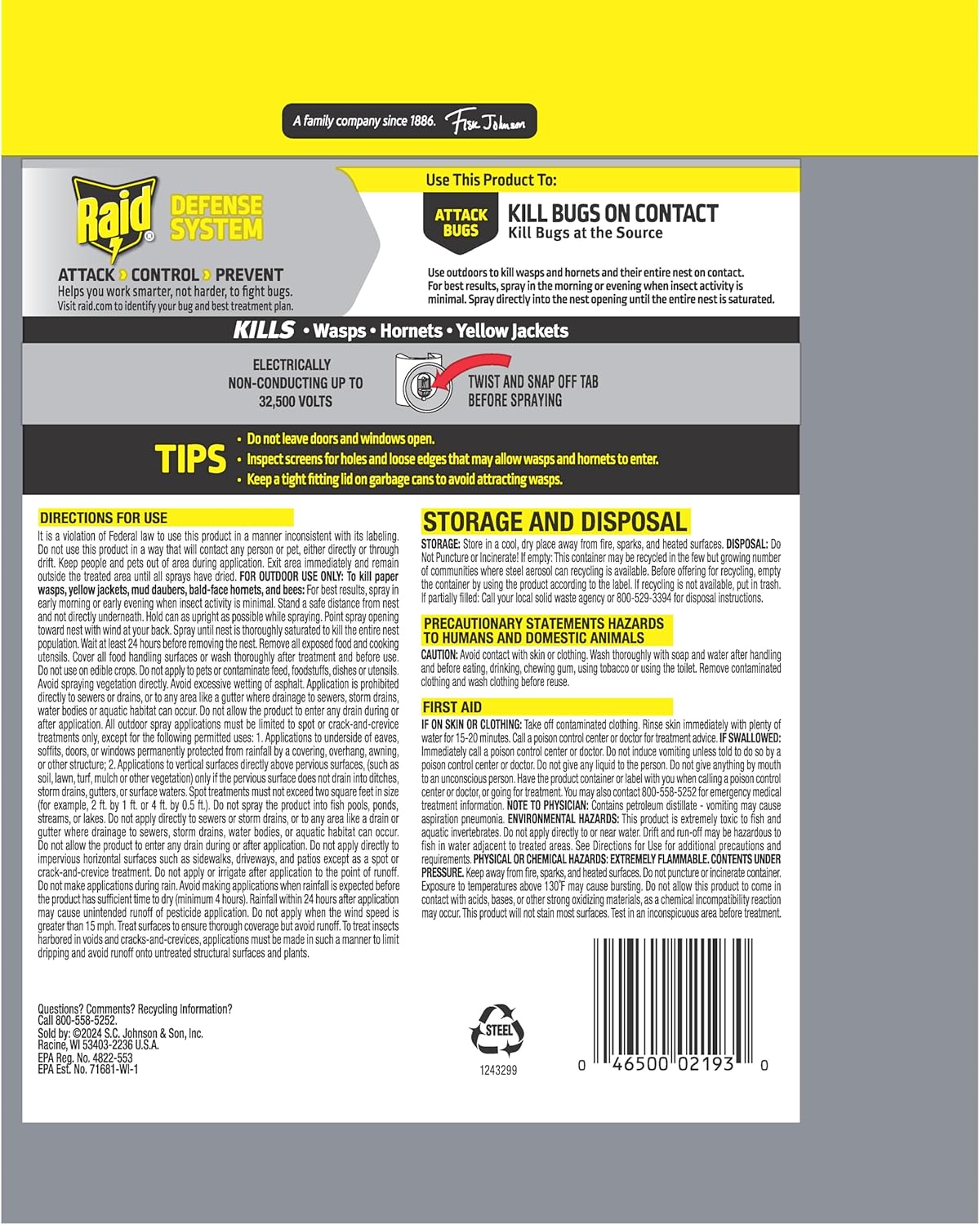 Raid Wasp & Hornet Killer Spray - Effectively Eliminates Entire Nests | 14 Oz, 2 Count