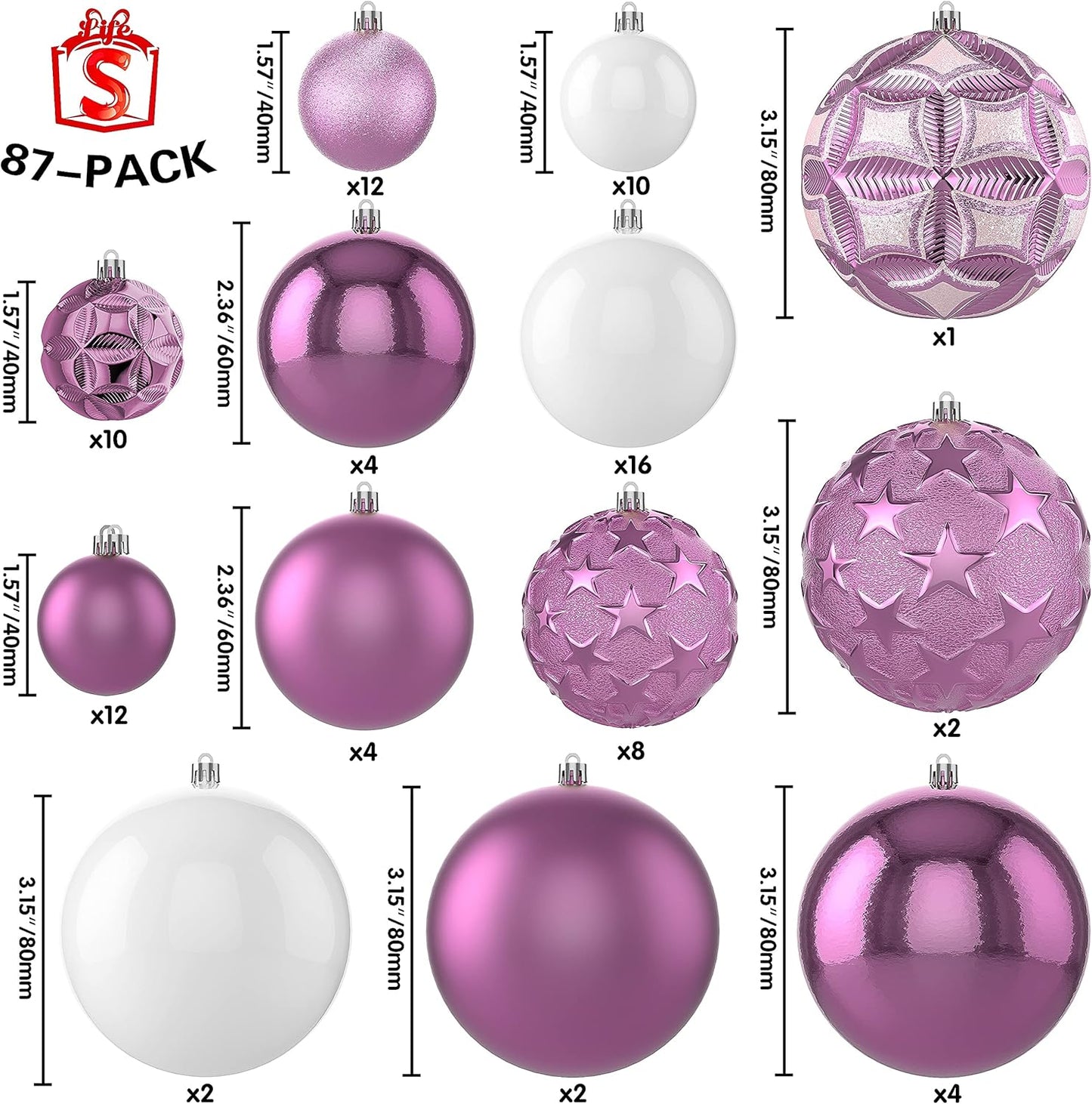 87ct Christmas Ball Ornaments Set Shatterproof Seasonal Hanging Decorations with Reusable Hand-held Gift Package for Xmas Tree Holiday Party and Home Decor, Gold