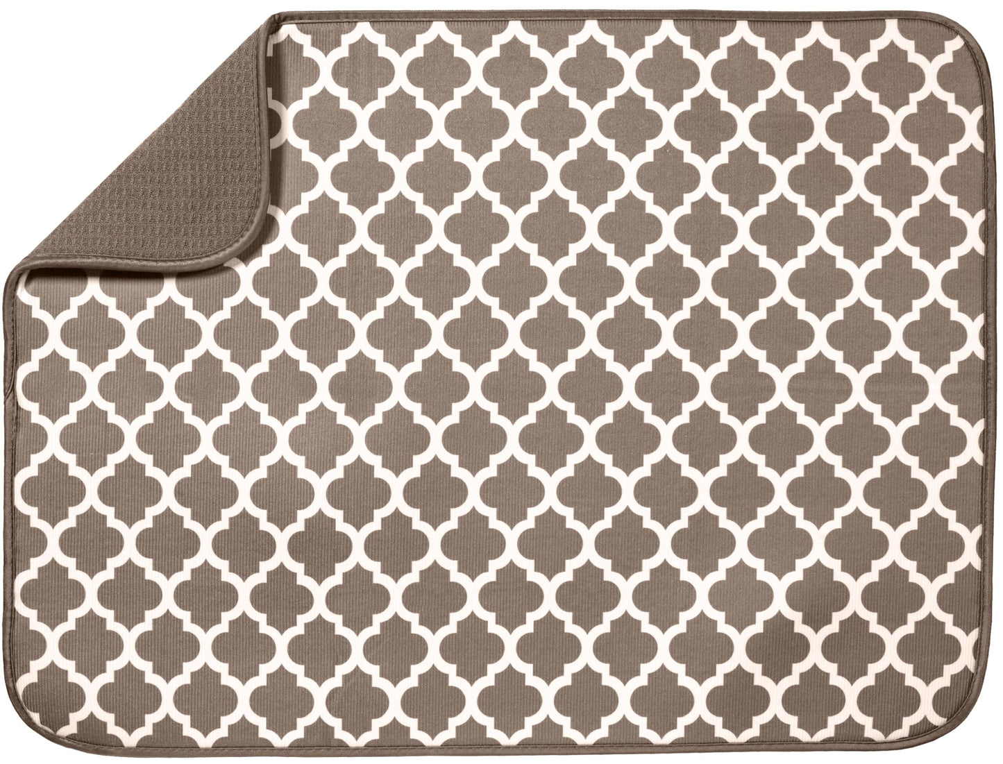 S&T INC. Dish Drying Mat XL, 18” x 24”, Absorbent Microfiber Kitchen Counter Mat, Dish Drying Pad for Dishes, Utensils, Pots and Pans, Extra Large, Taupe Trellis