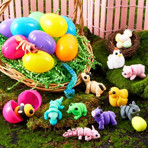 JOYIN 12Pcs Prefilled Easter Eggs with 3D Mini Animals, Magic Toy, Easter Basket Stuffers for Boys & Girls, Easter Theme Party Favors, Easter Egg Hunt, Classroom Prize Supplies(Age 8+)