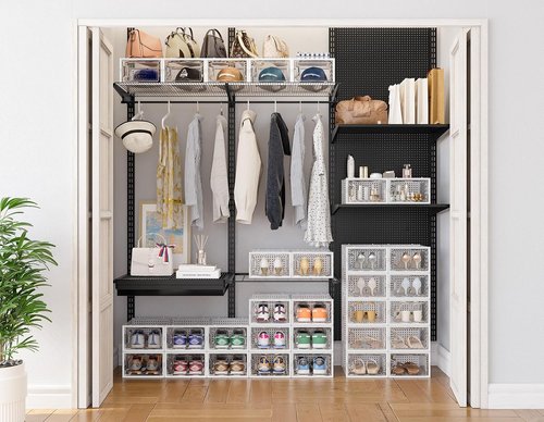 HOMIDEC Shoe Organizer - 12 Pack Clear Plastic Stackable Storage Boxes with Lids for Size 10