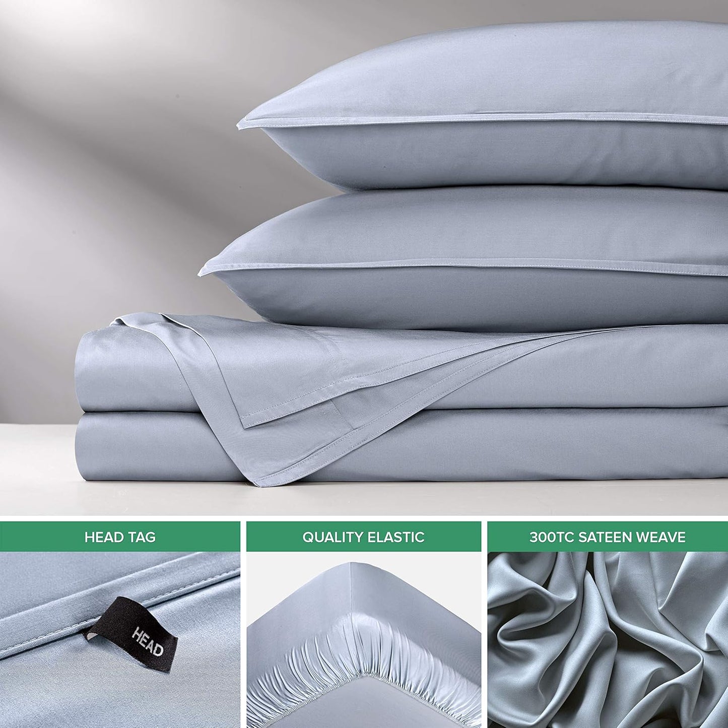 Pure Bamboo Short Queen Sheets - 100% Organic Viscose, Soft & Cooling Bed Set (60"x75") | 2-Year Quality Promise, Sterling Blue