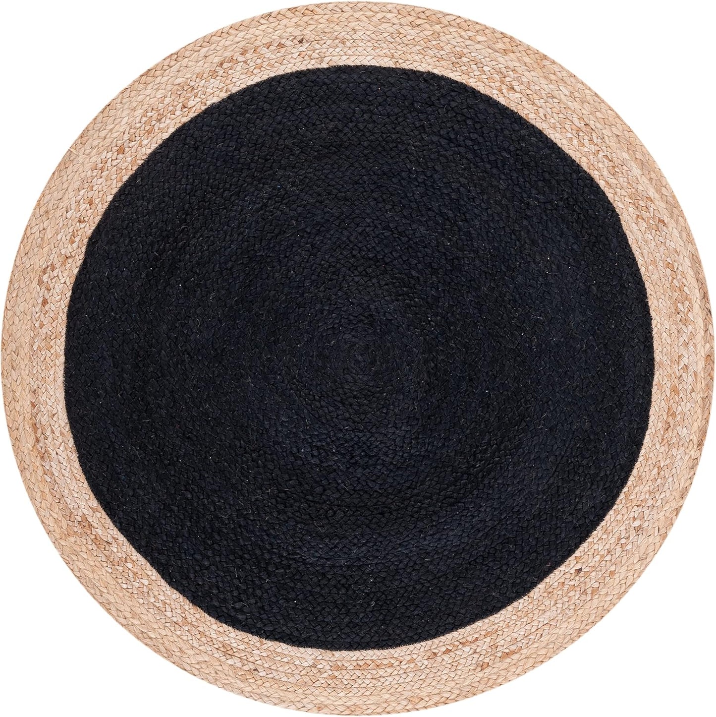 SAFAVIEH Natural Fiber Collection 4' Round Black/Natural NF801Z Handmade Boho Braided Premium Jute Entryway Foyer Living Room Bedroom Kitchen Area Rug