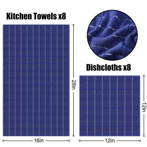 Homaxy Microfiber Kitchen Towels and Dishcloths Set, 12 Pack Soft and Absorbent Dish Hand Towels Bulk, 28 x 16 Inch & 12 x 12 Inch Quick Drying Rags for Washing Dishes, Navy Blue