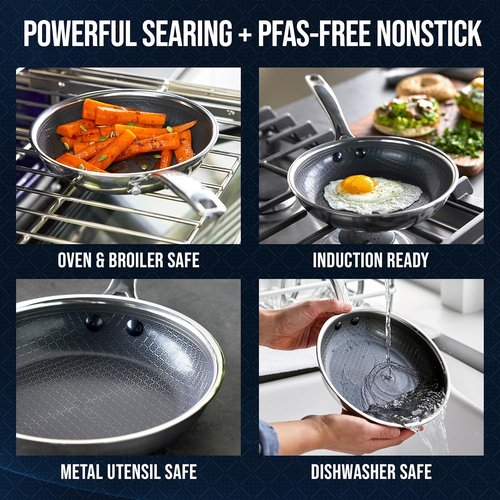 Blue Diamond Hybrid Nonstick Frying Pan - 8” PFAS-Free Ceramic Skillet with Stay-Cool Handle | Induction Ready