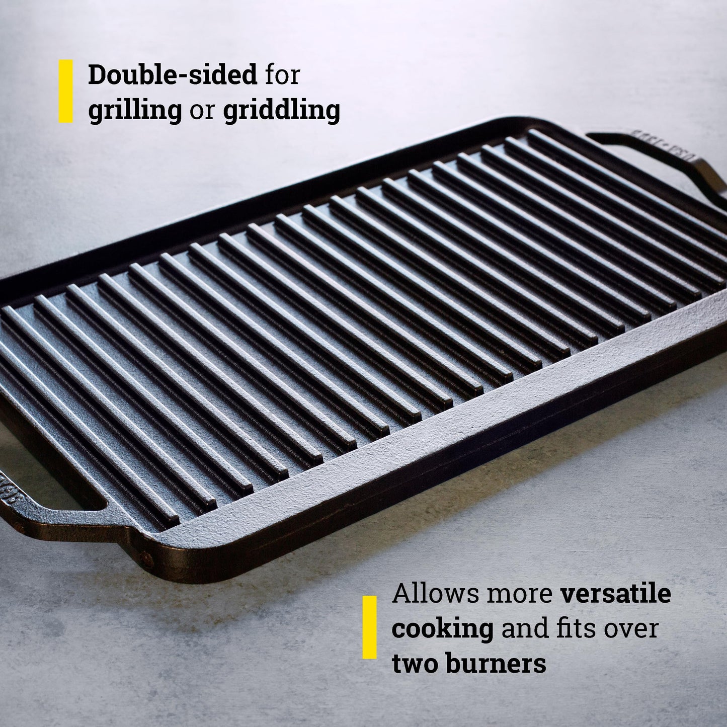 Lodge 19.5" X 10" Cast Iron Reversible Grillgriddle - Double Burner Griddle - Indoor & Outdoor Cooking - Superior Heat Retention - Reversible Grill Griddle - Made in the USA