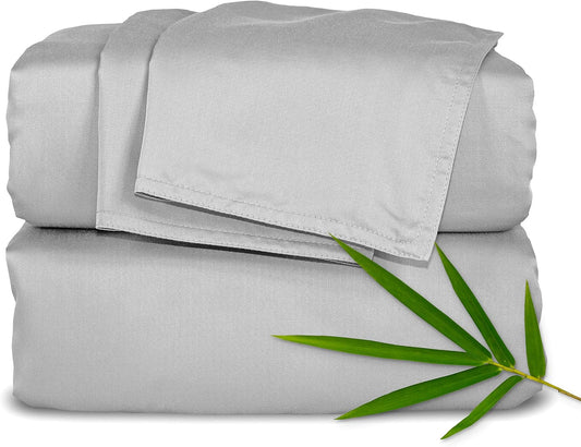 Pure Bamboo Twin Sheets - Luxuriously Soft 100% Organic Viscose Bed Sheet Set | Silver Pearl, Double Stitching