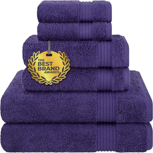 Cotton Paradise 6-Piece Towel Set - 100% Soft Absorbent Turkish Towels in Purple | Bath & Hand Towels