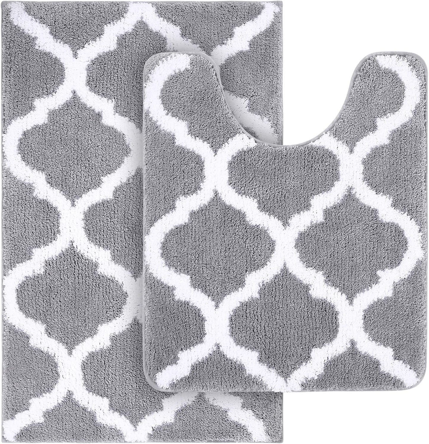 OLANLY Bathroom Rugs Set - 2-Piece Microfiber Bath Mat & U-Shaped Toilet Rug | Non-Slip, Absorbent, Grey (30"x20" + 24"x20")