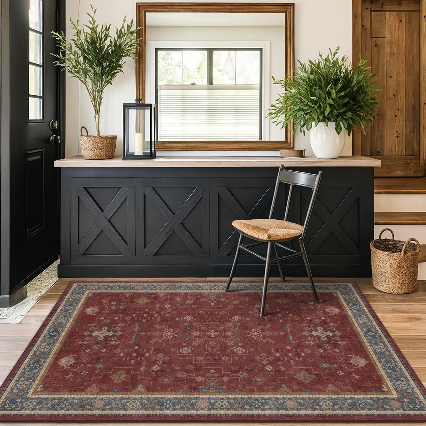 Turkish 4x6 Area Rug - Washable, Stain Resistant, Non-Slip | Unique Victorian Art Deco in Maroon & Burgundy