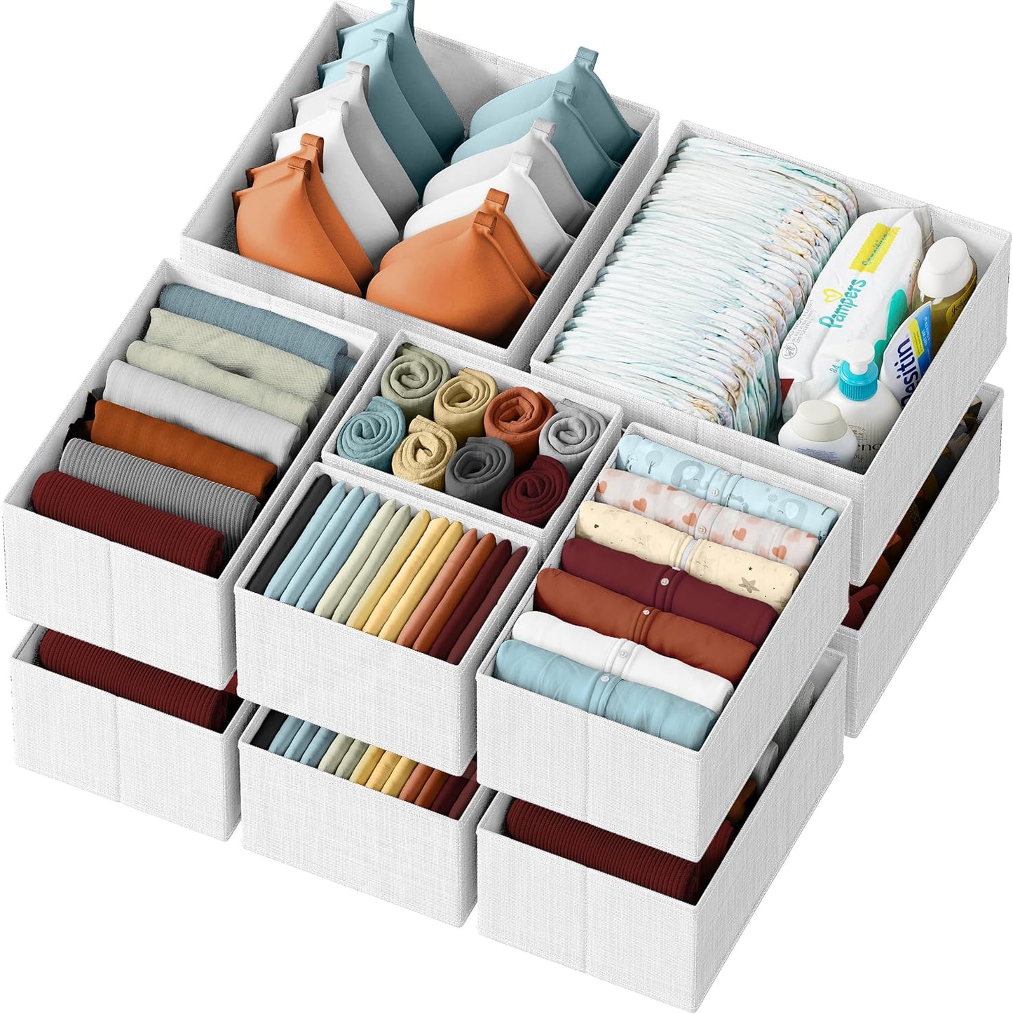 Skiennix Drawer Organizer Set of 12 - White-Grey Dresser Storage for Nursery & Bedroom Organization