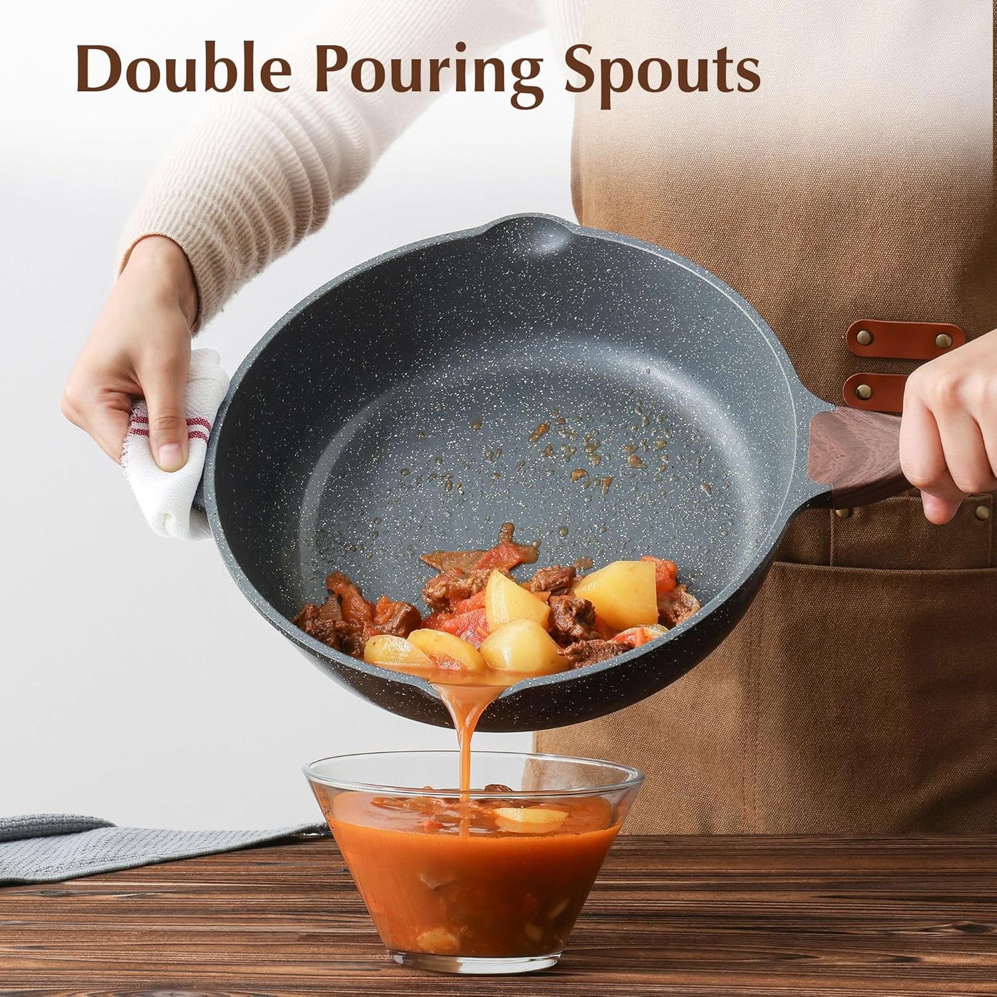 SENSARTE Nonstick Deep Frying Pan - 12-Inch Saute Pan with Lid & Stay-Cool Handle | Induction Compatible, PFOA Free