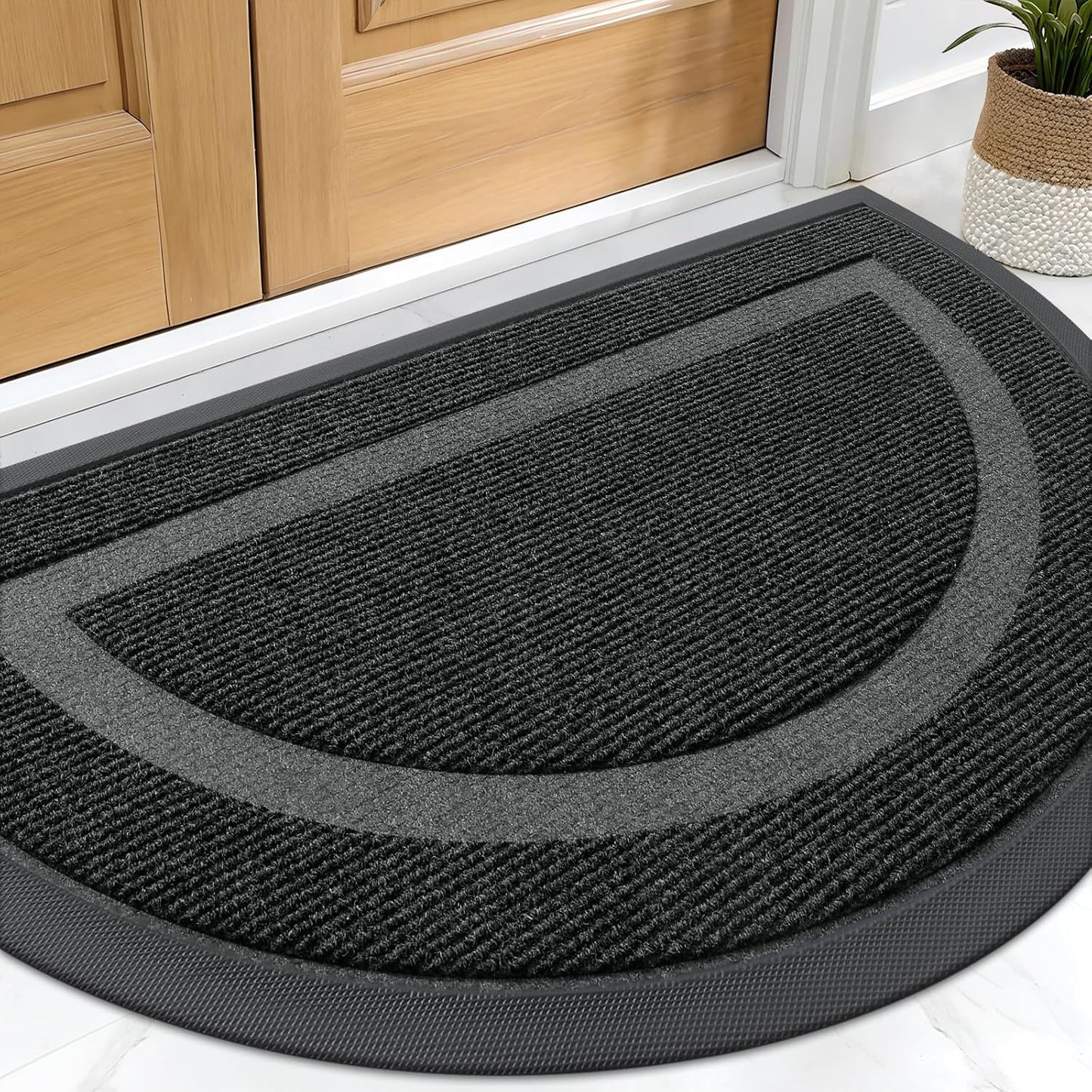 OLANLY Black 2-Piece Door Mat Set - Half Circle & Geometric Design (29.5" x 17")