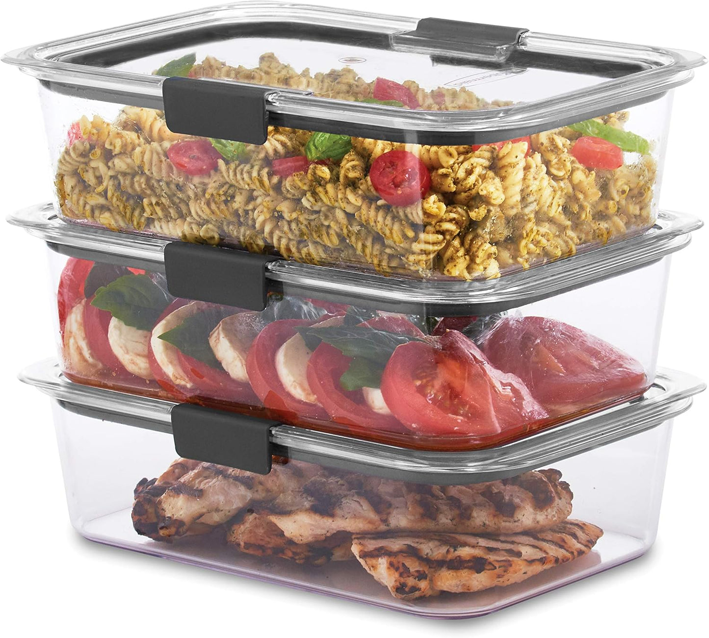Rubbermaid Brilliance Food Storage Containers - Large 9.6 Cup Clear - 3 Pack for Freshness