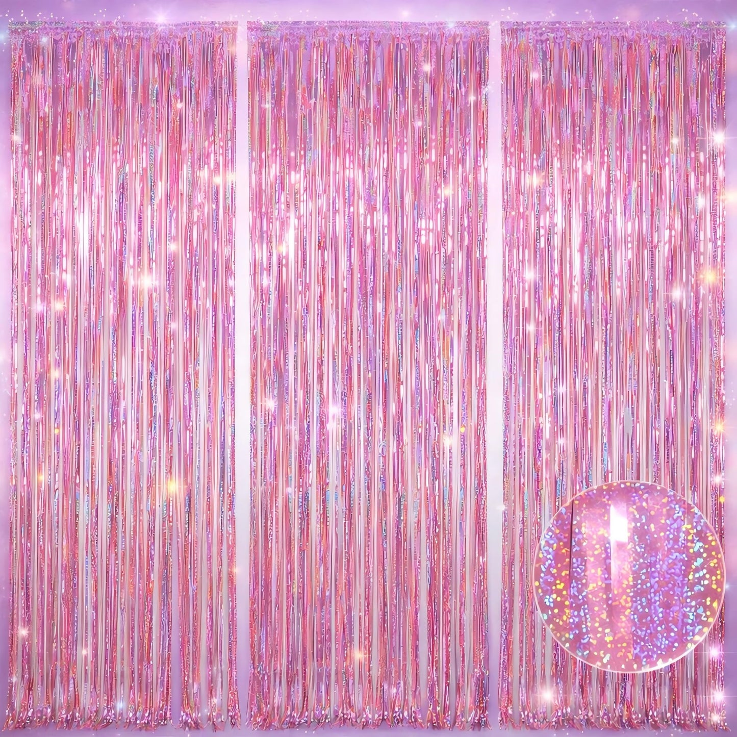 Melsan Pink Foil Fringe Curtain Easter Decorations for Home – 3 Pack 3.2 x 8.2 ft Shiny Tinsel Backdrop for Bachelorette Party, Disco Y2K Decorations, Girls Birthday & Photo Booth Backdrop