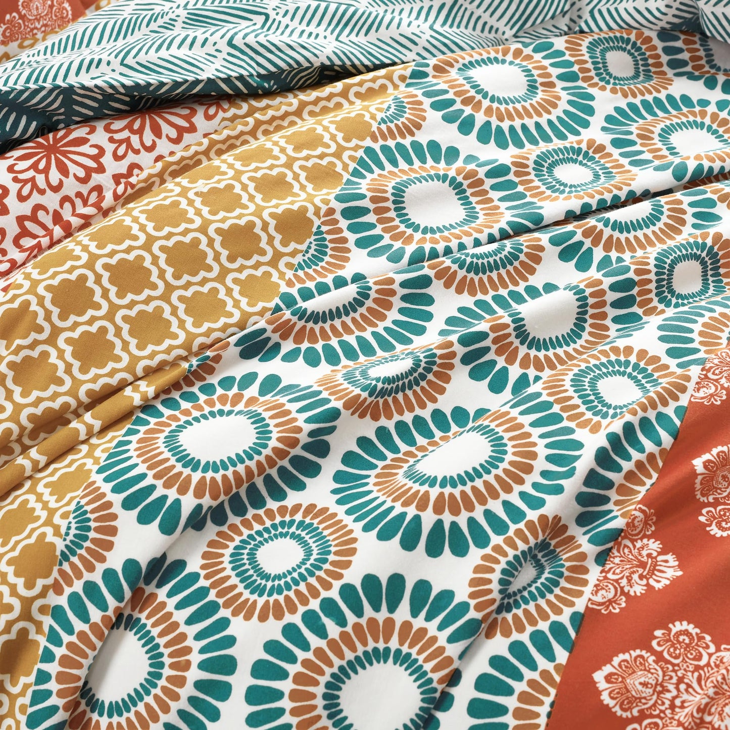 Lush Decor Bohemian Stripe Reversible Cotton Duvet Cover Set, 3 Piece Set, Full/ Queen, Turquoise & Orange - Striped Bedding Set - Queen Duvet Cover Full - Boho Decor