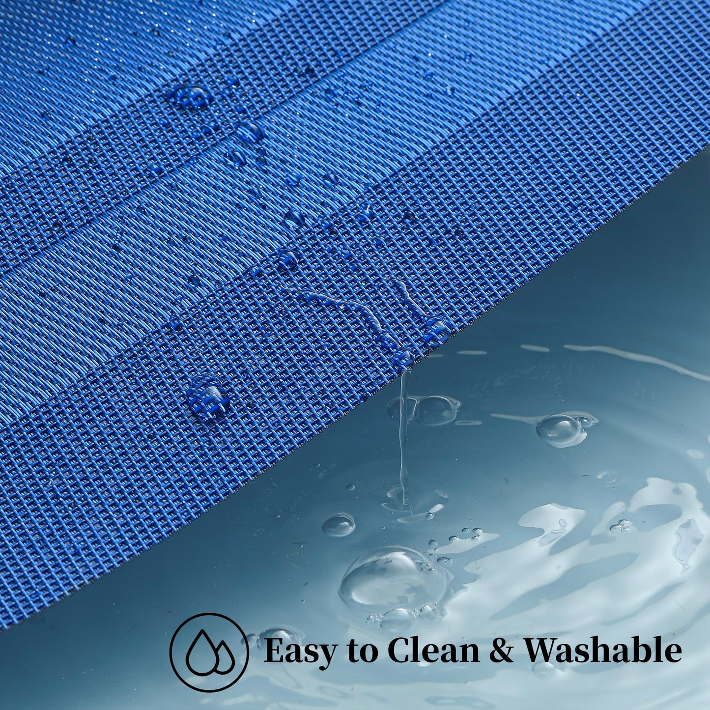 Leetaltree Blue Frame Placemats Set of 6 - Heat Resistant Non-Slip Place mats for Dining Table, Washable Durable PVC Vinyl Woven Table Mats（Blue Frame, 6）