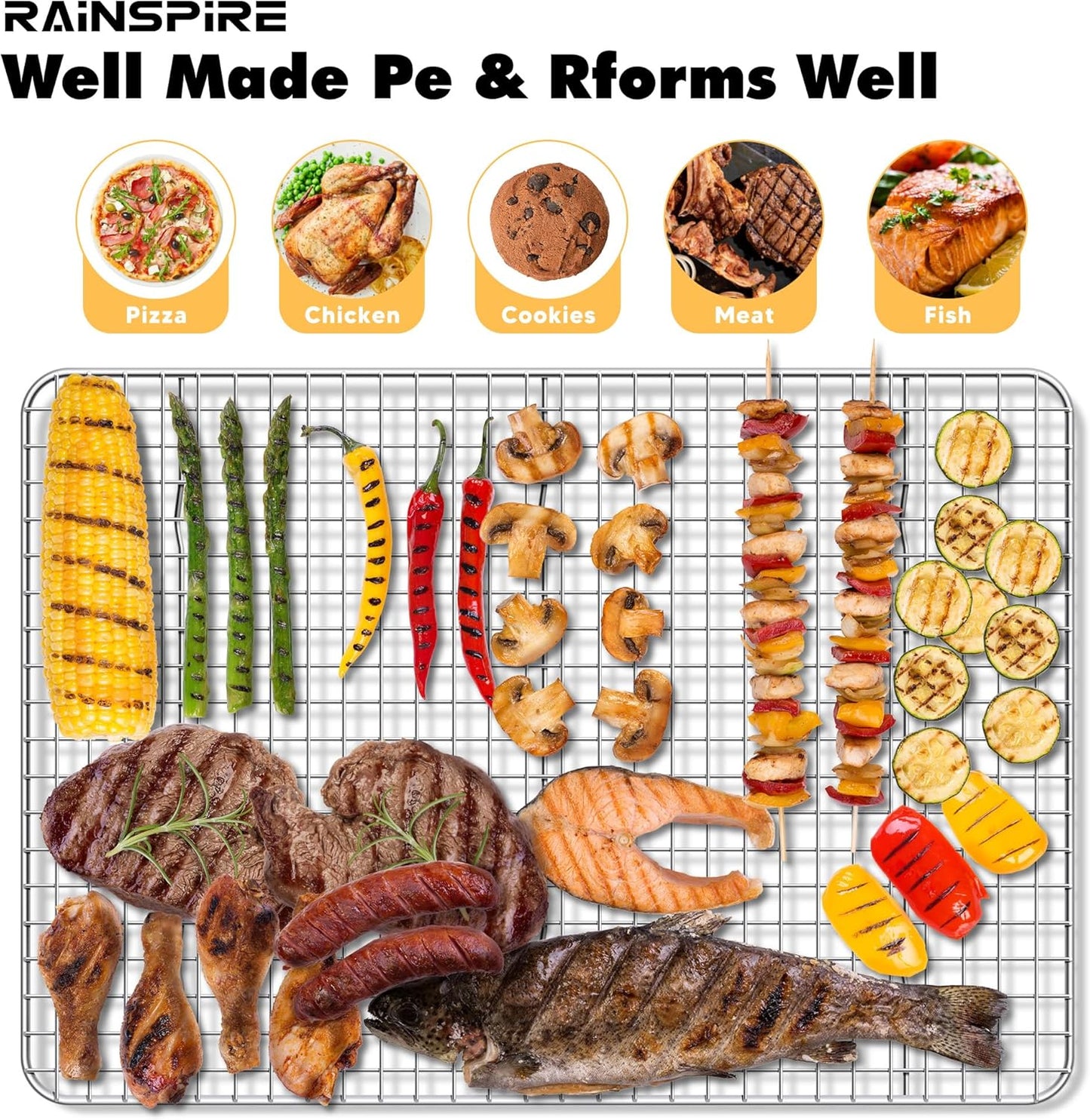Rainspire Stainless Steel Cooling Rack - Heavy Duty Oven Safe Baking Rack | Fits Quarter Sheet Pan, 8.5" x 12", 2-Pack