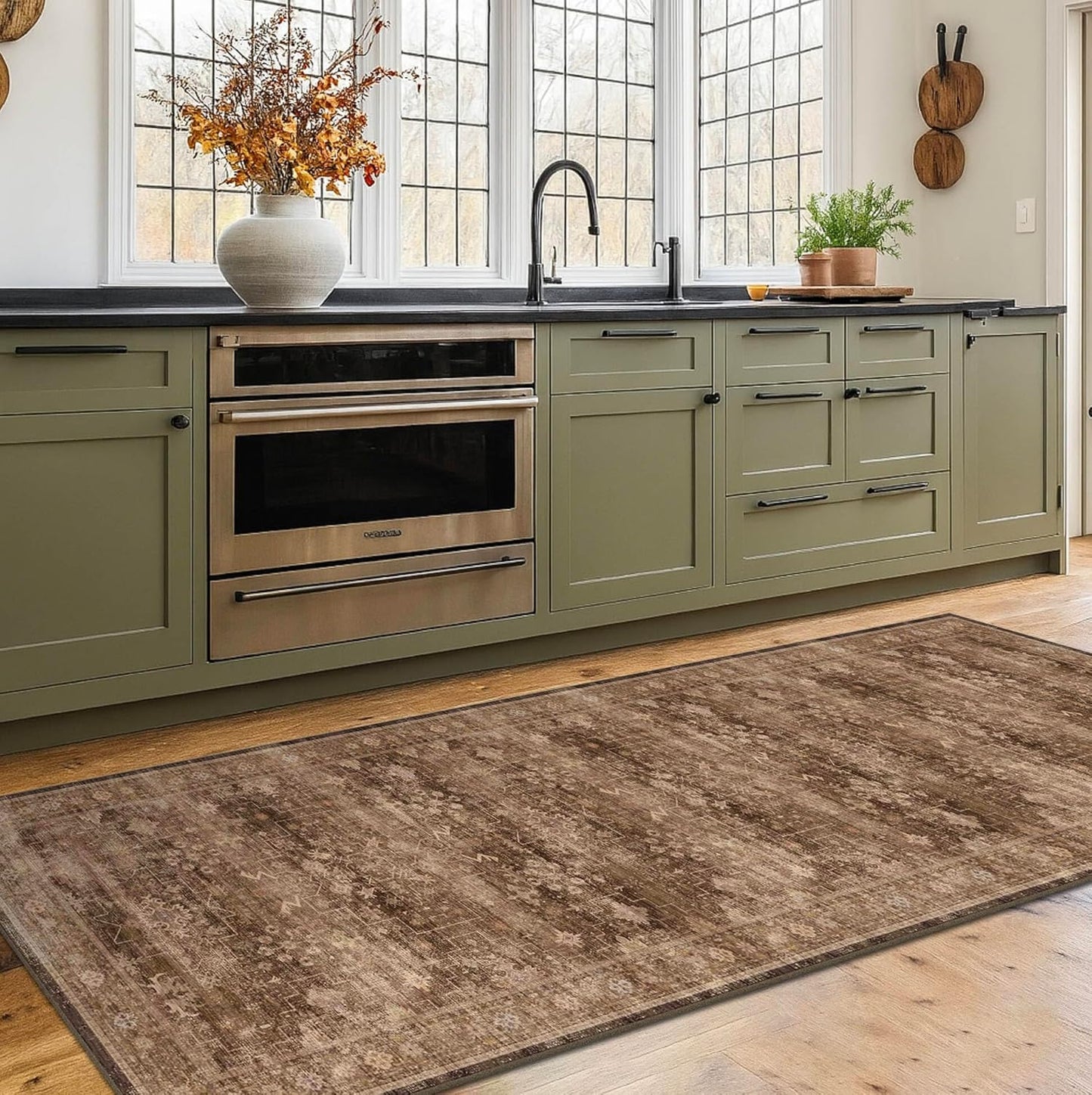 Skiennix Brown Boho Washable Runner Rug - Pet & Kids Friendly, Non-Slip, Soft Faux Wool | 2x6 ft
