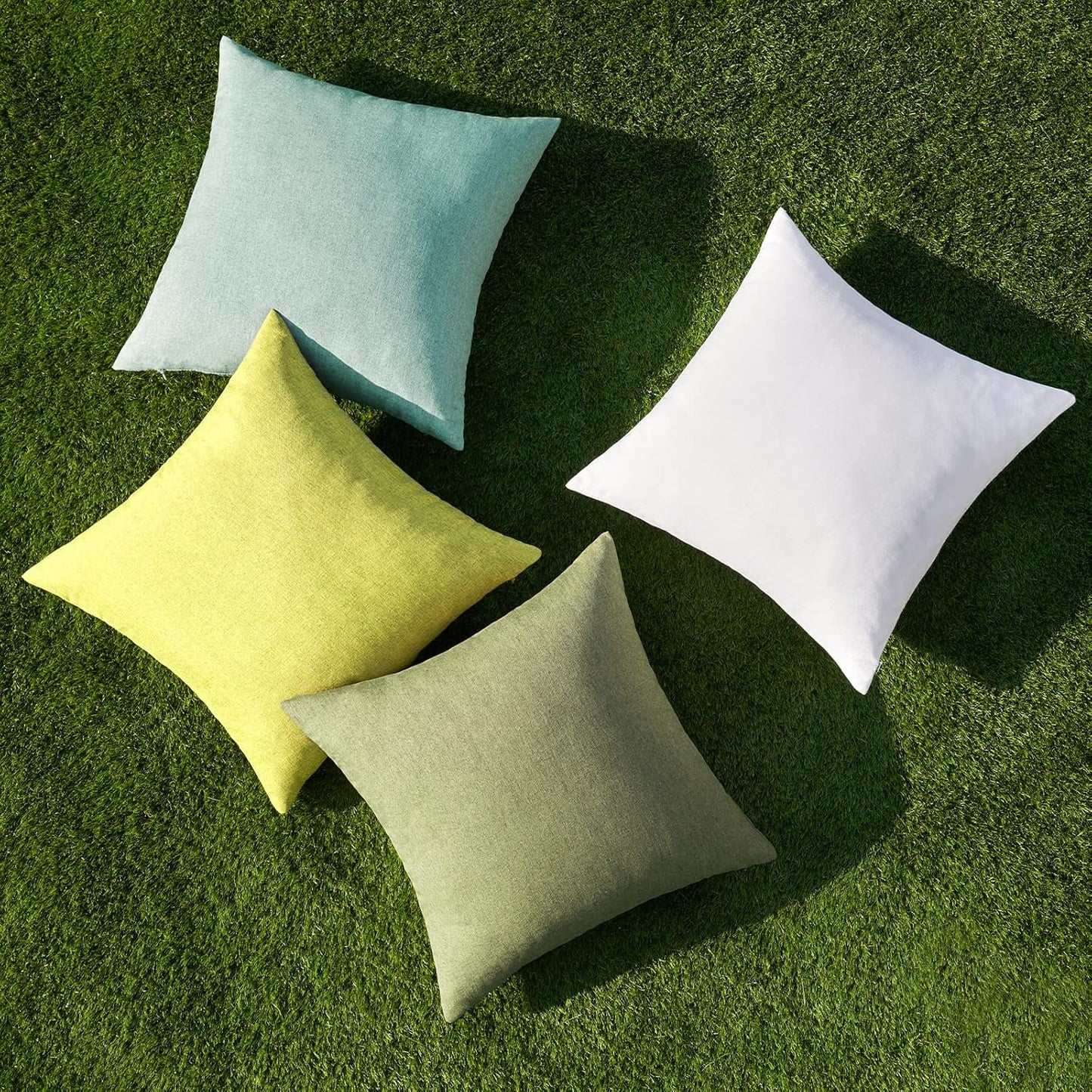 MIULEE Decorative Outdoor Throw Pillow Covers - Waterproof Linen Cushion Cases | Pack of 4, 18x18 Inch, Green