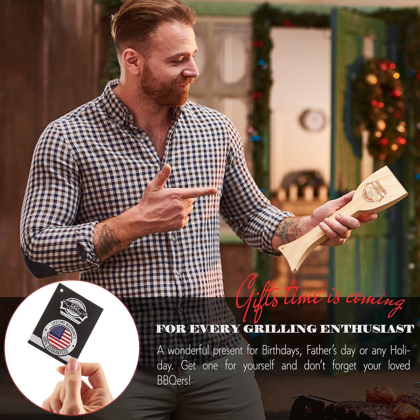 Wood Grill Scraper - Safe Wooden BBQ Brush Cleaner | Bristle-Free Barbecue Tool