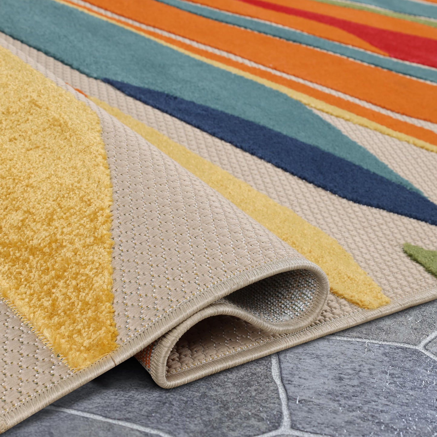 Superior Indoor Outdoor Area Rug, Perfect for Patio, Bedroom, Kitchen, Living Room, Entryway, Playroom, Nursery, Carpet Cover, Abstract Geometric Modern, Leander Collection, 4' x 6', Cream