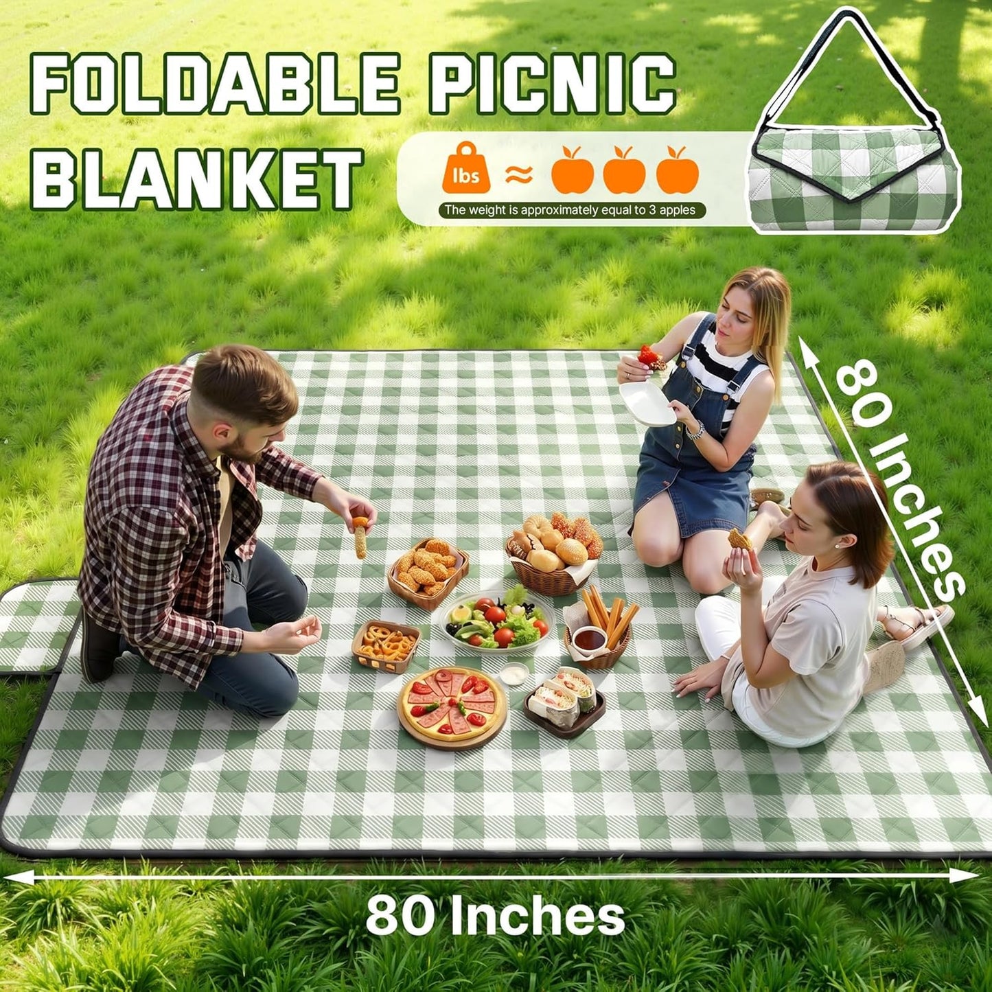 TigeJoy Extra Large Waterproof Picnic Blanket - Foldable 80''x80'' Sandproof Mat for Outdoor Adventures