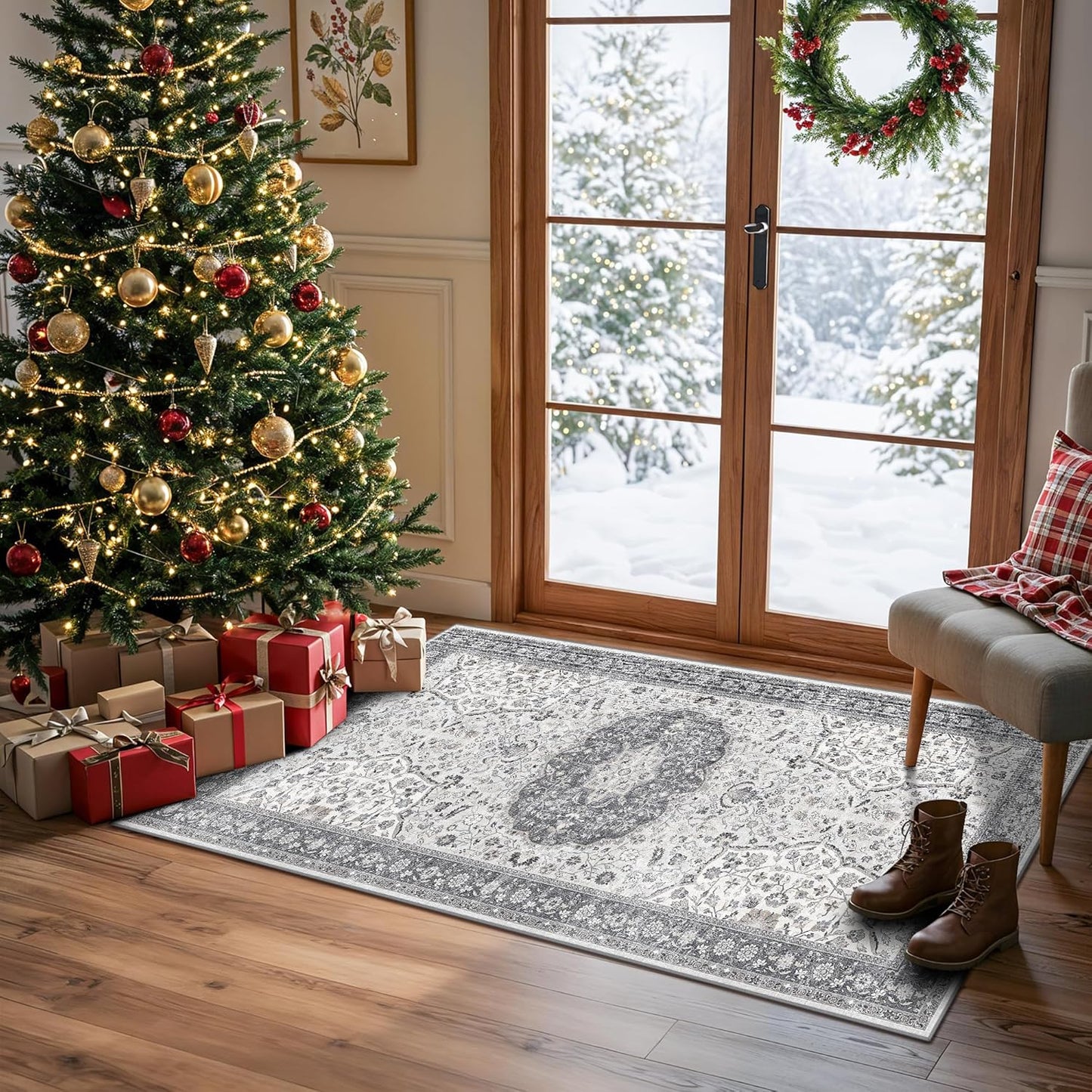 Skiennix Washable Kitchen Sink Rug - Non-Slip Soft Stain Resistant Mat | 2x4 Grey Boho Decor