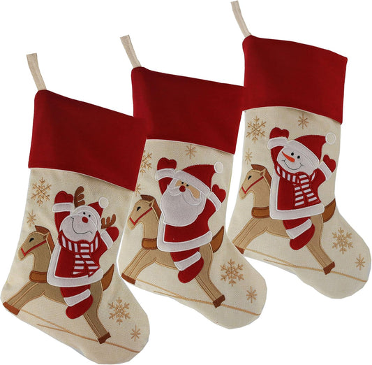 3D Plush Christmas Stockings Set - Santa, Snowman & Reindeer - Festive Holiday Decor for Kids & Family