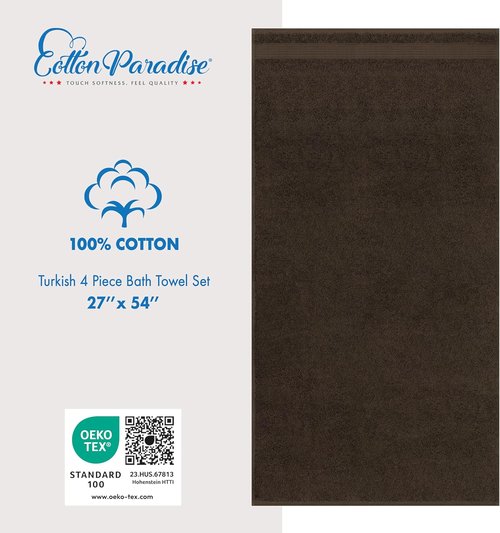 Cotton Paradise 4 Piece Turkish Bath Towels - Extra Large Soft Plush Set in Brown