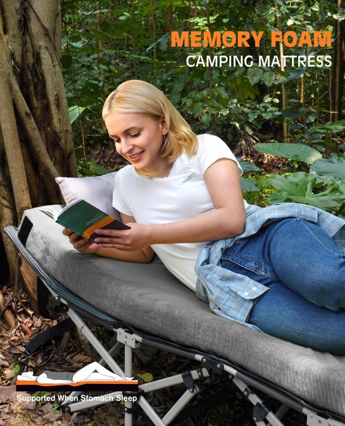 GAIALOOP 4 INCH Extra Thick Memory Foam Camping Mattress, 30D Foam Camp Pad for Car Tent Cot, Roll Up Mattress for Guests Sleepovers RV Truck Camper[Cot:72 * 24 * 4"]