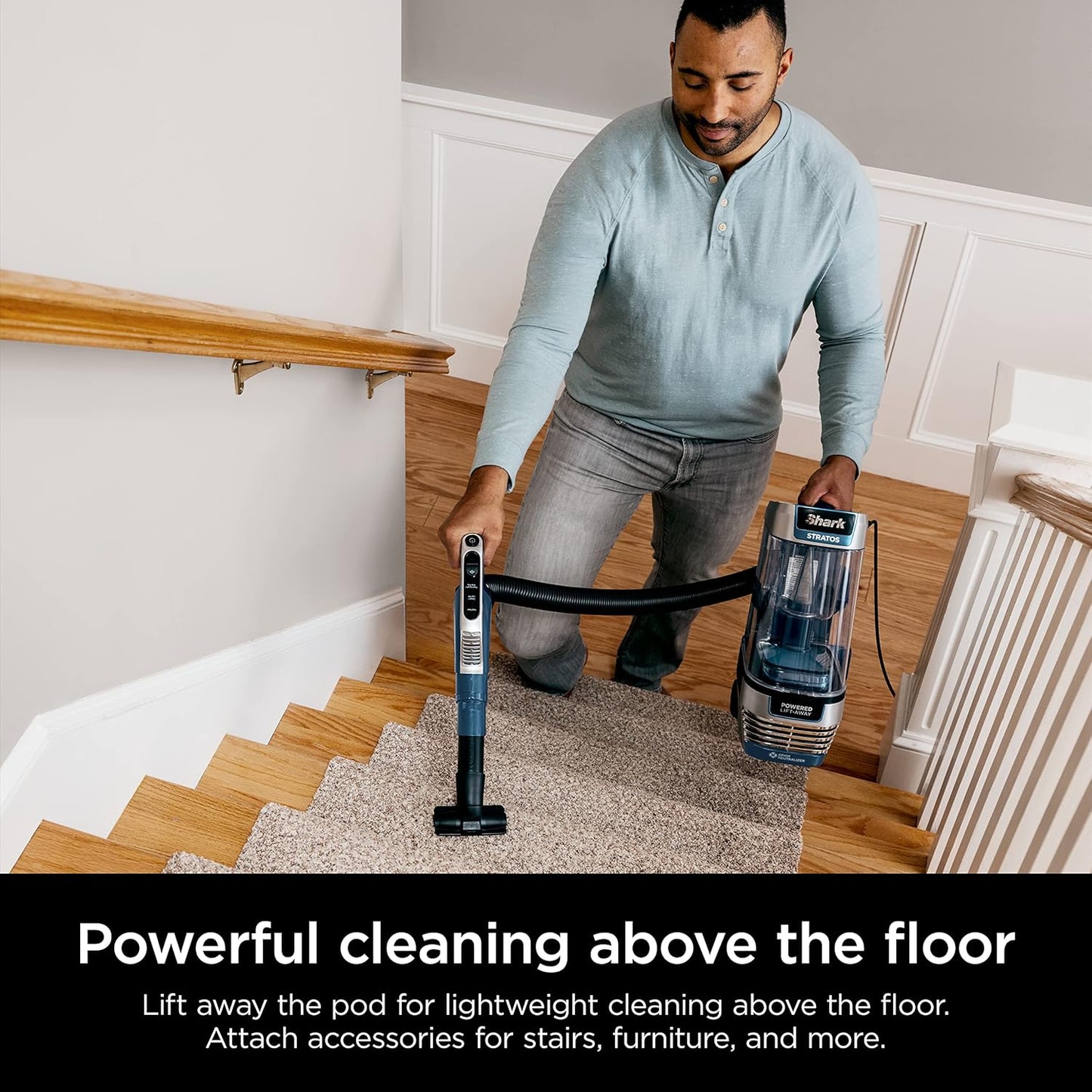 Shark Stratos Upright Vacuum - DuoClean PowerFins & HairPro | Self-Cleaning Brushroll, Navy AZ3002
