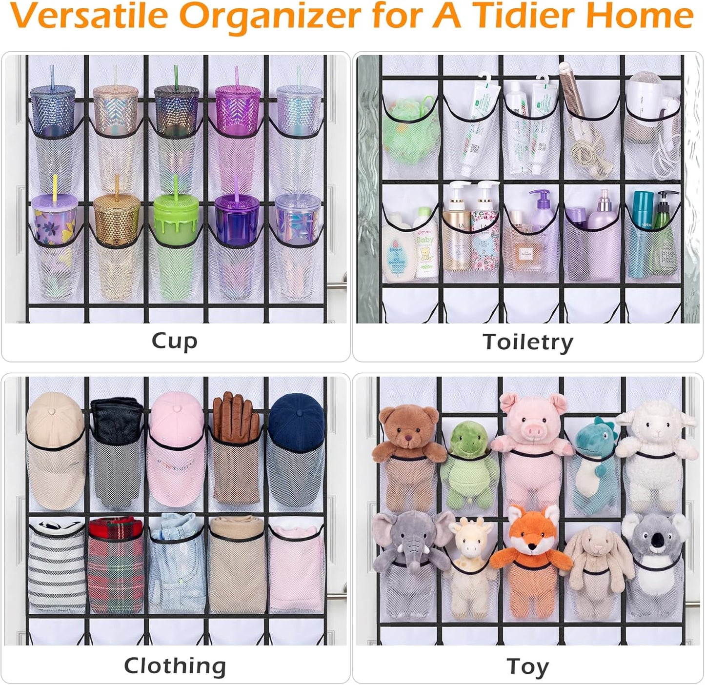 MISSLO Over The Door Shoe Organizer - 35 Large Pockets, Sturdy Oxford Fabric, White Hanging Rack