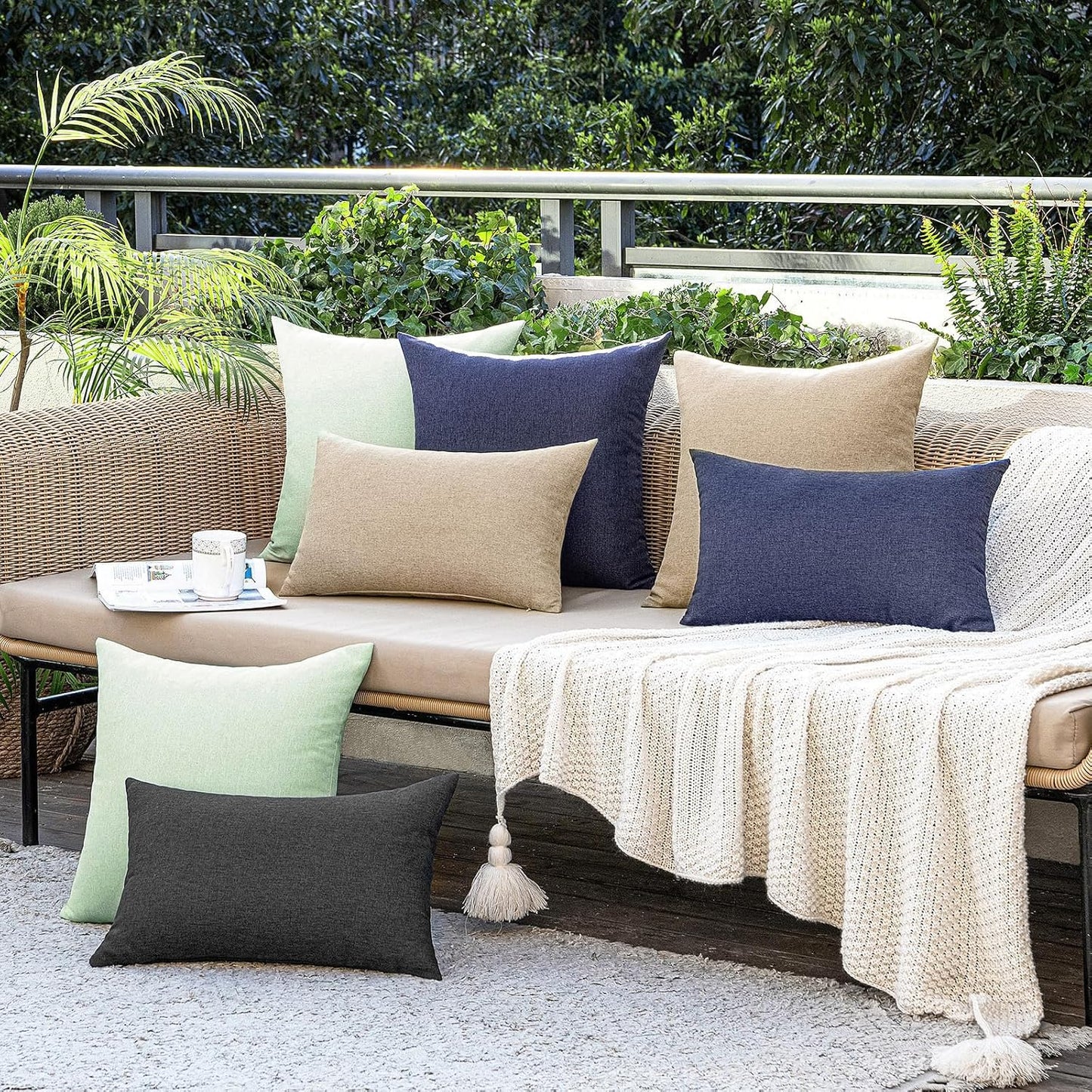 MIULEE Decorative Outdoor Throw Pillow Covers - Waterproof Faux Linen Cushion Cases | 20x12 Inch Light Tan (Pack of 2)