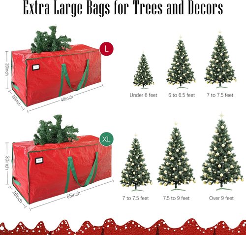 Cosy Family Christmas Tree Storage Bag - Durable Extra Large 9 ft Heavy Duty Design with Reinforced Handles & Dual Zippers | Red