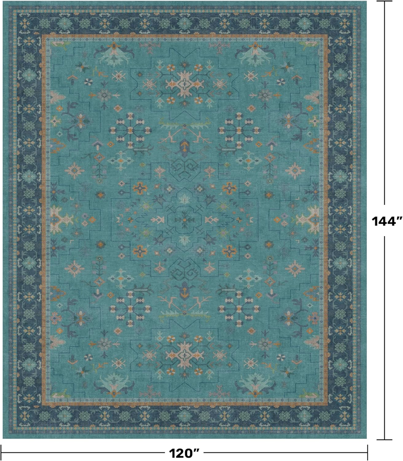 Teal Boho Living Room Rug by [Brand Name] - Washable 10x12 Soft Floral Area Rug, Non-Slip & Stain Resistant