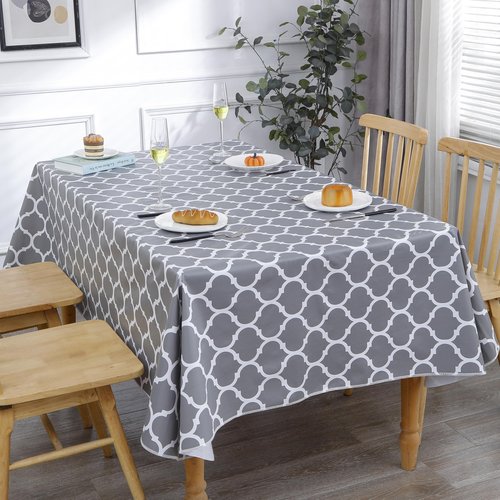 Heavy Duty Vinyl Tablecloth with Flannel Backing Waterproof Oil-Proof Plastic Table Cloth Stain-Resistant Wipeable Rectangle or Square Table Cover for Indoor and Outdoor (Quatrefoil,60x102 Inch)