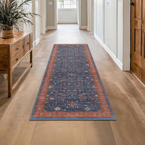 Hazo Haus Navy Blue Runner Rug - Washable Non-Slip Design for Kitchen, Hallway & Bathroom | 2x7 ft