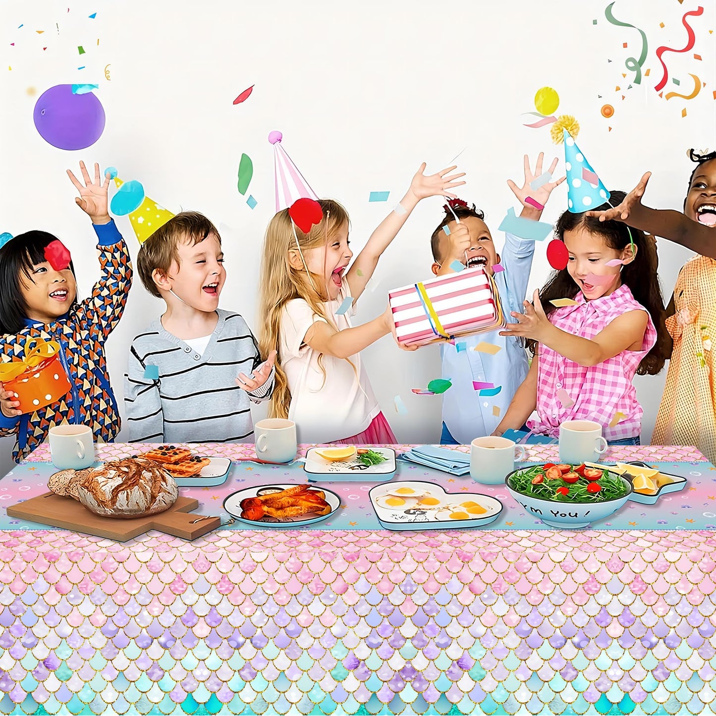 JQSSHXB Mermaid Tablecloths 3 Pack Disposable Plastic Birthday Party Favors (Fish Scale)