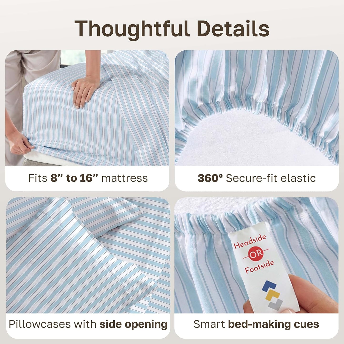California Design Den 100% Cotton Sheets Set - Award-Winning Cal King Size with Deep Pockets, Cape Stripe Blue