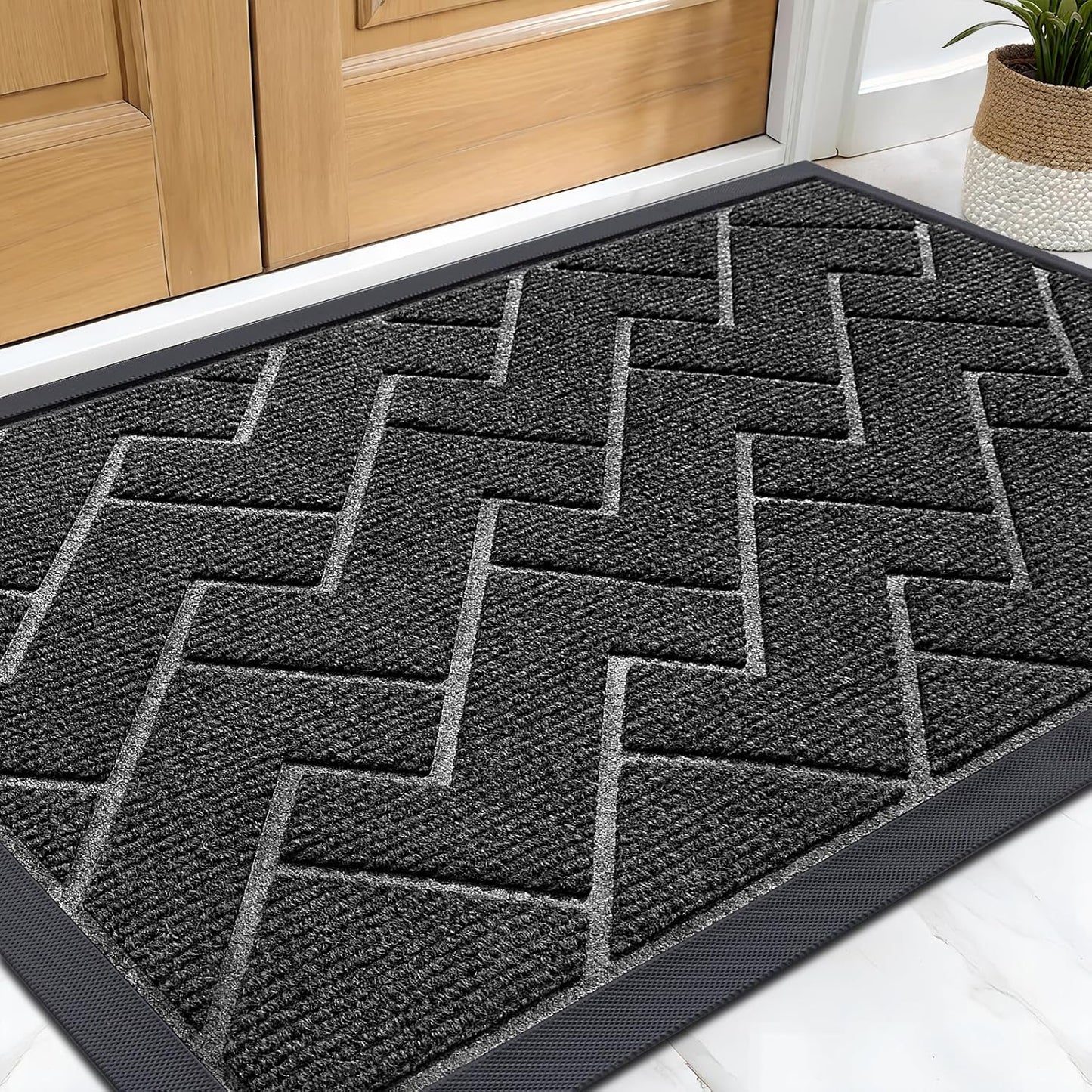 OLANLY Welcome Door Mat - Waterproof All-Weather Indoor/Outdoor Doormat | 29.5x17 in Black