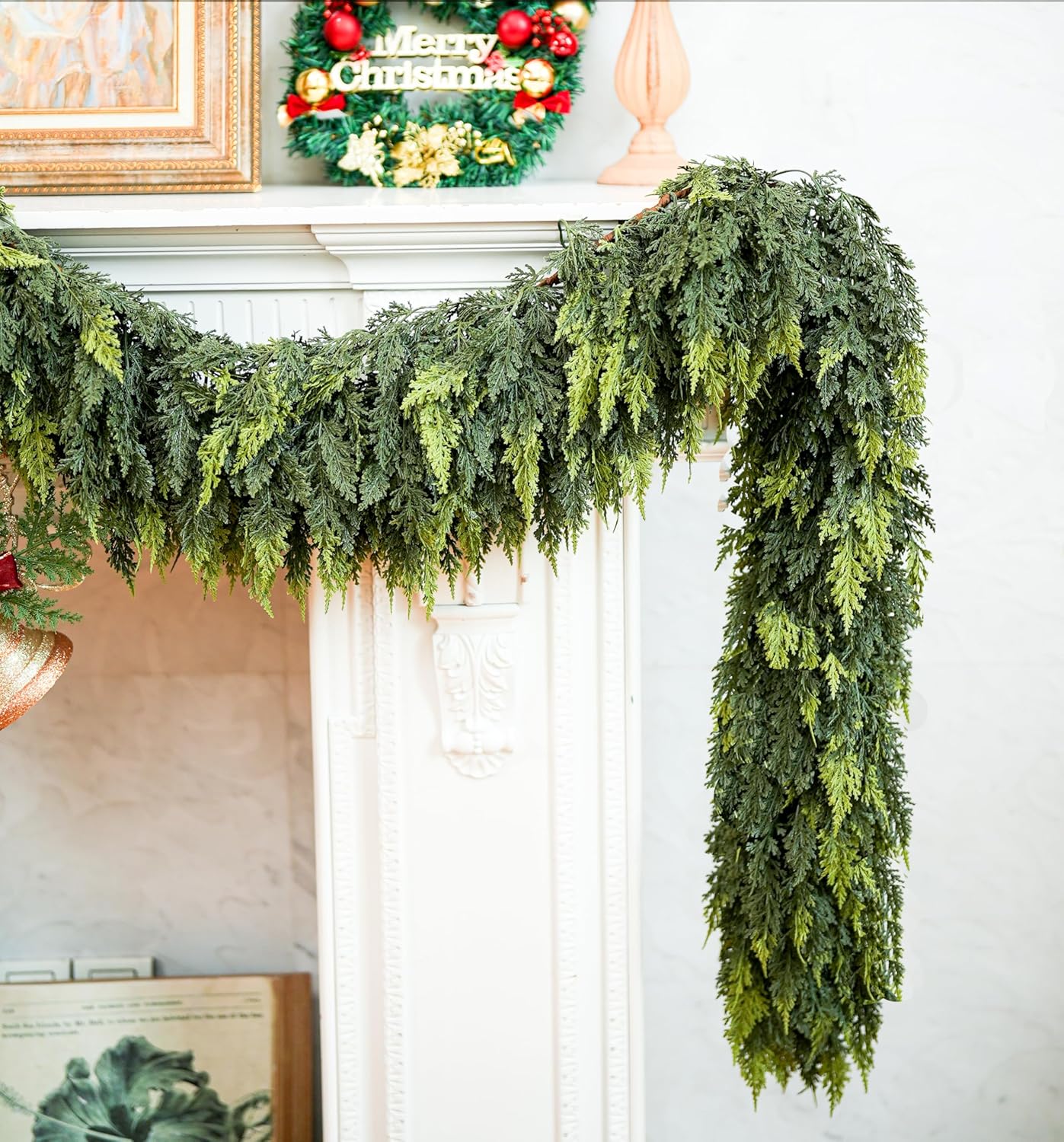 Skiennix 6FT Extra Full Christmas Garland - Lush Realistic Cedar Decor for Indoor/Outdoor Holiday Use