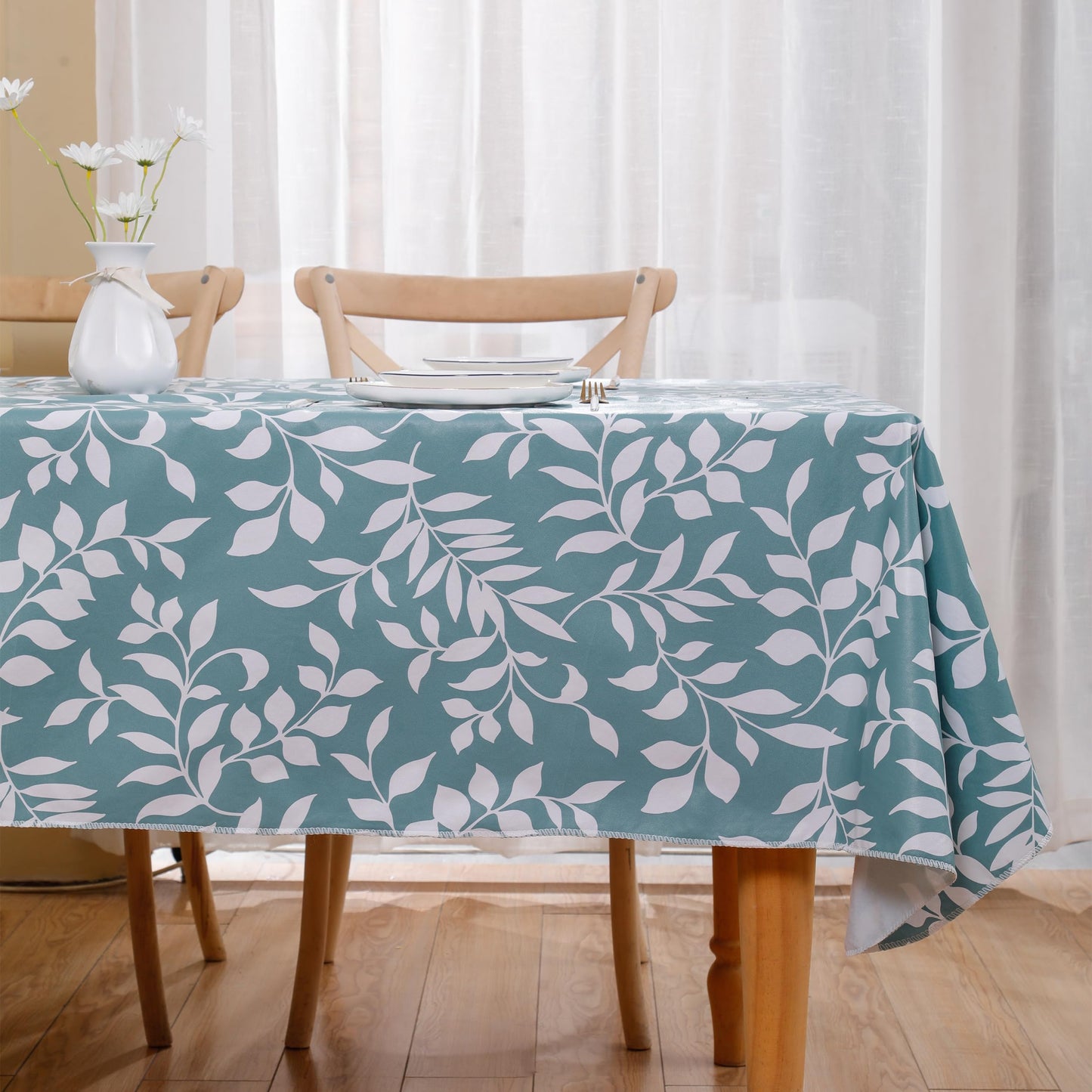 Walrus Heavy Duty Vinyl Tablecloth with Flannel Backing Waterproof Oil-Proof Plastic Table Cloth Stain-Resistant Wipeable Rectangle or Square Table Cover for Indoor and Outdoor (Branch, 54X54 Inch)