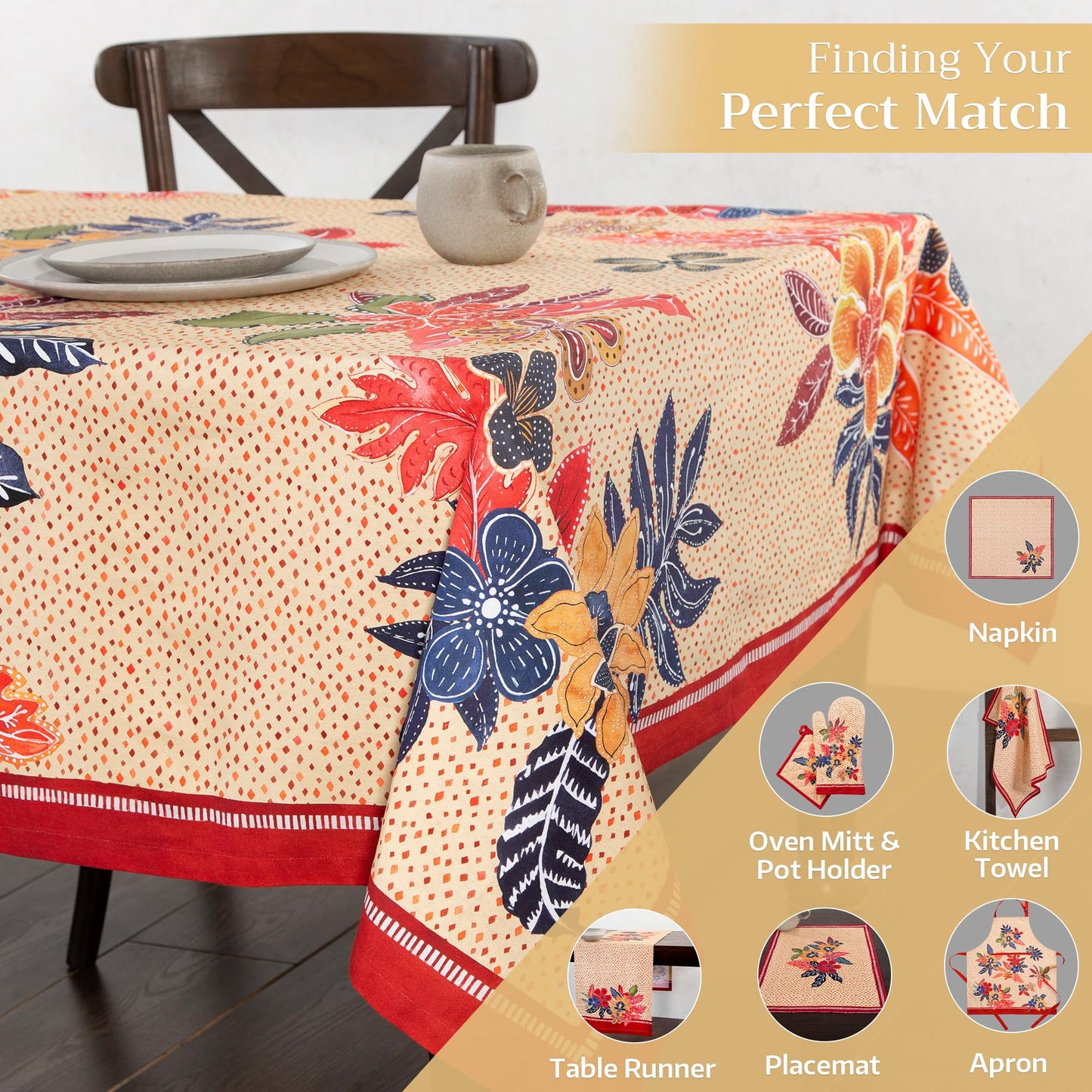 Maison d' Hermine Table Cloth Rectangle Table 100% Cotton 70 x 90 Inches Fall Tablecloth Reusable Everyday Use for Thanksgiving Christmas Decorations Dining Farmhouse Party (Kalahari)