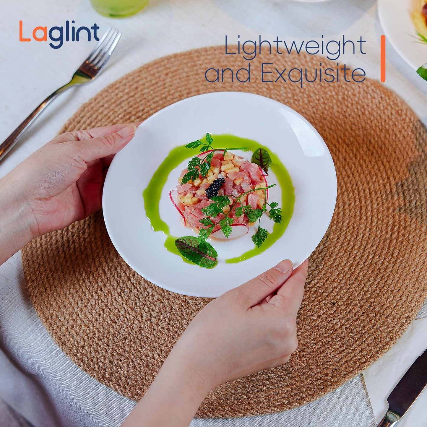 LaGlint Appetizer Plate Set - 7.5-Inch Lightweight Opal Glass | Round White Salad Plates, Dishwasher & Microwave Safe