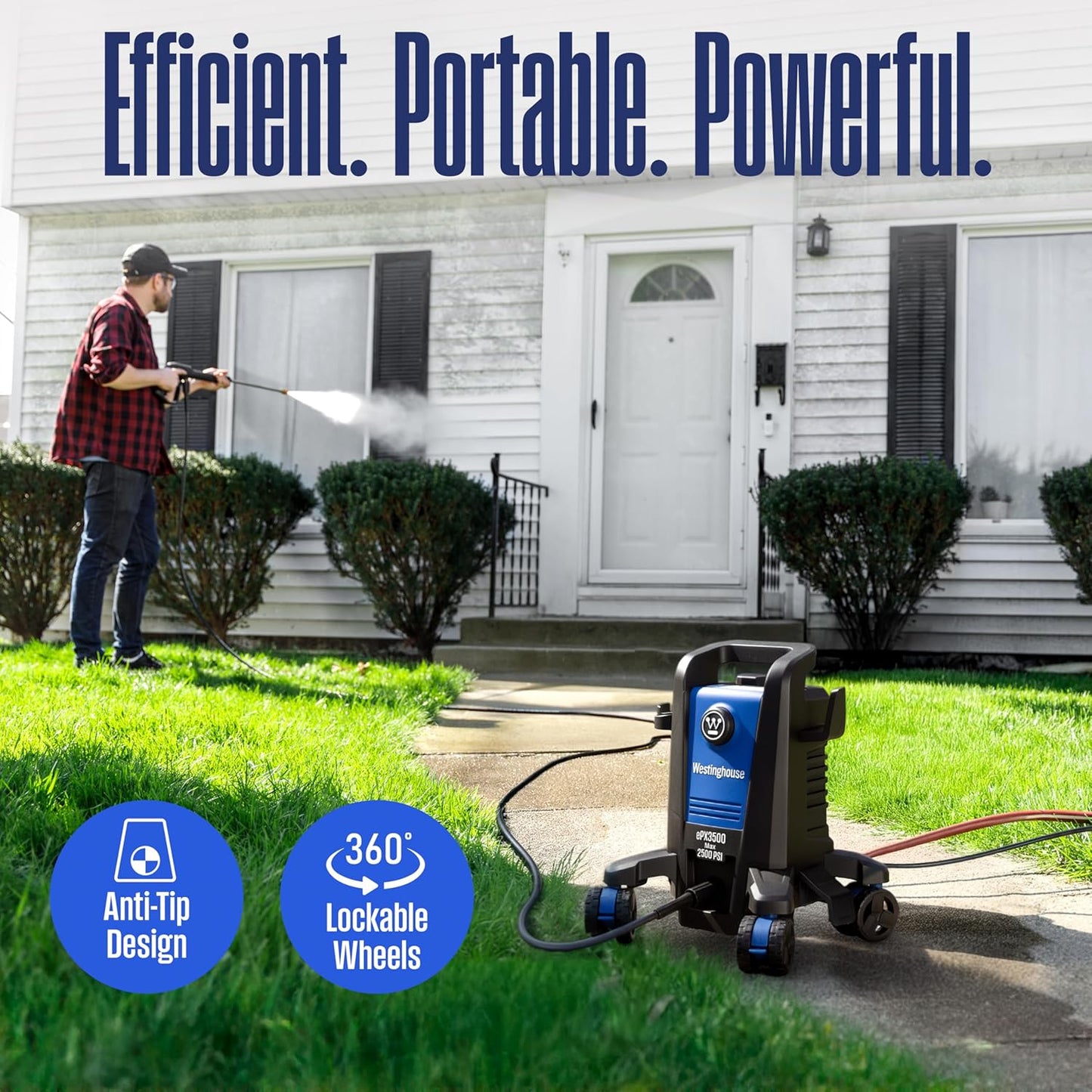 Westinghouse ePX3500 Electric Pressure Washer - 2500 PSI, 1.76 GPM, Anti-Tipping Tech, Onboard Soap Tank, Pro Steel Wand