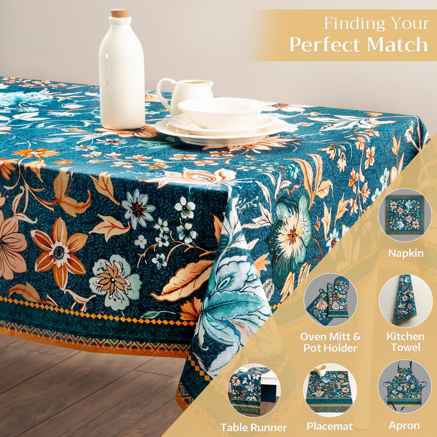 Maison d' Hermine Table Cloth Rectangle Table 100% Cotton 60 x 108 Inches Fall Tablecloth Reusable Everyday Use for Thanksgiving Christmas Decorations Dining Farmhouse Party (Luxury Loft - Dark Teal)